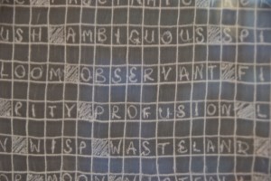 "Beginning" by Maura Donegan. Materials: Silk organza, rayon thread. 16.5" x 16.5"