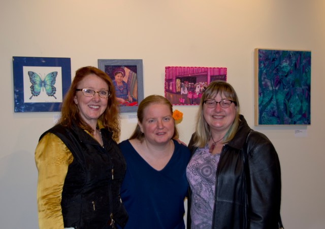 Artists Christina Fairley Erickson, Crystal Edwards, and Rebecca Wachtman at the exhibition opening.