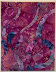 "Fern Fantasy" by Liz Copeland. Stitched Fabric Collage. 20" x 16" x 2"